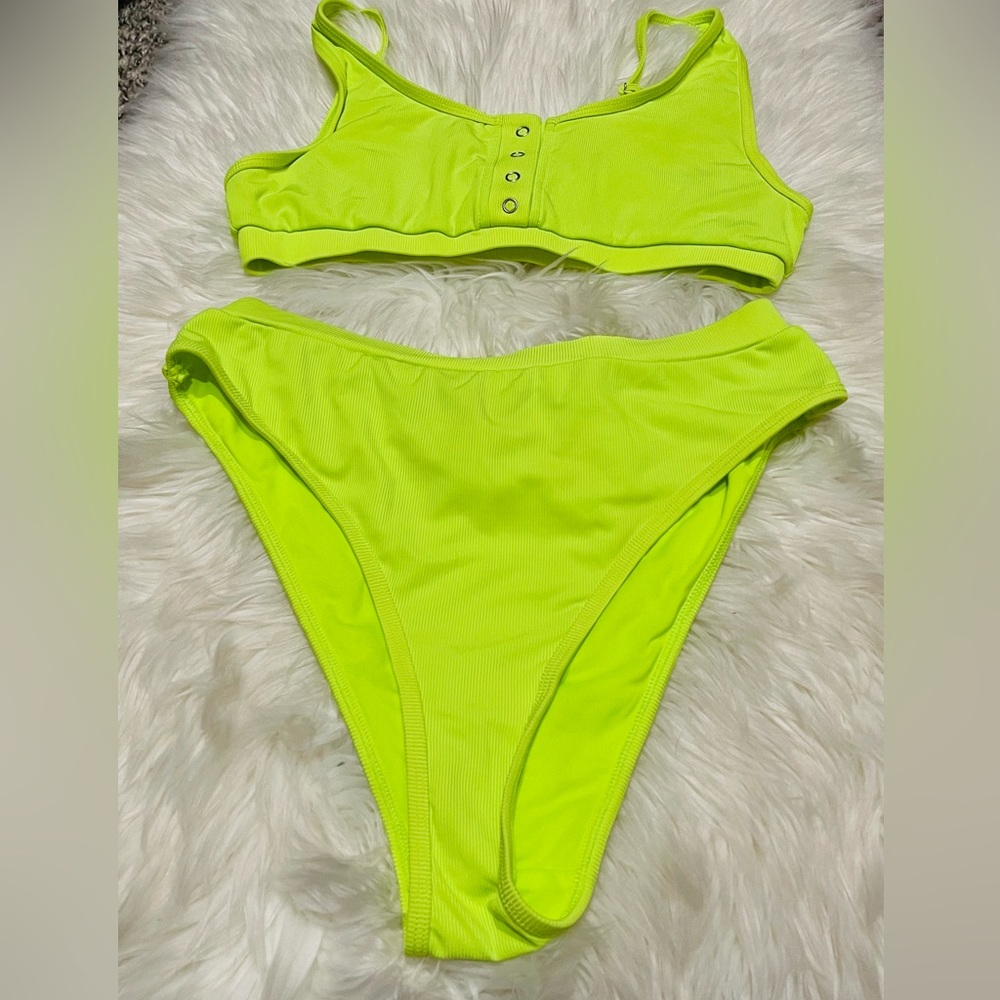 2 piece neon green bikini